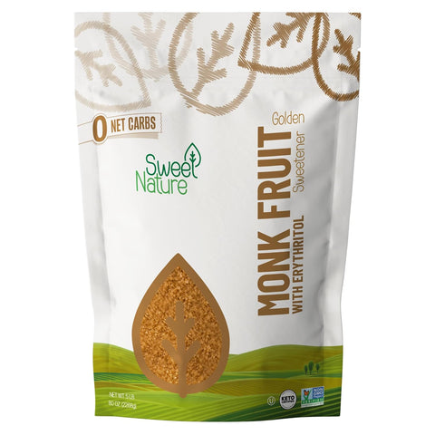 Sweet Nature Golden Monk Fruit Sweetener - Great Brown Sugar Substitute for Diabetics - Gluten-Free, Keto, Organic, 0 Net Carb, and 0 Calories (5 Lb.)