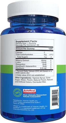Viteyes Blue Light Defender Gummies with Astaxanthin Lutein Zeaxanthin Trusted Eye Care Brand Combat Eye Strain Tired Eyes Eye Health Supplement in Place of Blue Light Glasses 90 Ct Gummies