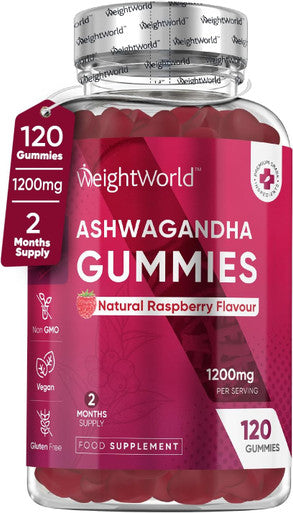 Weightworld Ashwagandha Gummies 1200mg | 120 Gummies - 2 Months Supply Raspberry Flavour Ashwagandha High Strength Root Extract Supplement Bioavailable Alternative to Ashwagandha Powder Vegan & Gluten-