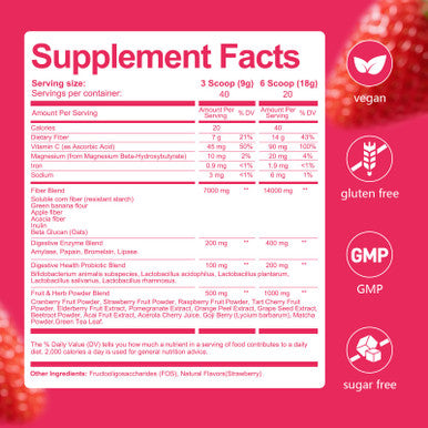Migcopat 14G Fiber Supplement With Probiotics Prebiotics Digestive Enzymes Vitamin C Magnesium Fruit&Herb Powder Fiber Powder For Digestive Health & Skin Health No Sugar Strawberry 40 Serv