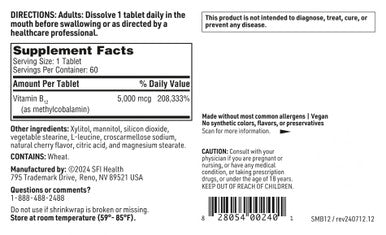 Klaire Labs SFI Health Methylcobalamin Lozenges - 5000 Micrograms Vitamin B12 for Cognitive & Cardiovascular Support Hypoallergenic & Natural Cherry Flavor 60 Fast Dissolve Tablets