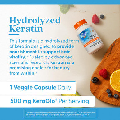Doctor's Best Hydrolyzed Keratin Keraglo Strengthen Nourish Hydrates Hair High Potency 500mg 60 Count