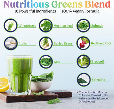 Nature'S Nutrition Greens Superfood Powder - Original Organic Greens Smoothie & Juice Mix Powder Antioxidants & Probiotics Spirulina Chlorella Beet Root Whole Foods Digestive & Energy Health Support - 28 Servings