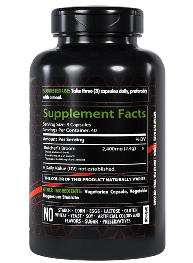 Healthfare Butchers Broom Capsules | 2400Mg | 120 Count | Supports Blood Circulation And Vein Support For Healthy Legs | Max Strength Formula | Non-Gmo And Gluten-Free