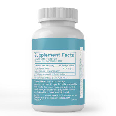 PURE ORIGINAL INGREDIENTS Hyaluronic Acid, (100 Capsules) Always Pure, No Additives Or Fillers, Lab Verified