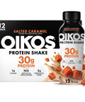 Oikos Protein Shake, Salted Caramel, 30g High Protein Drinks, Shelf Stable, Ready to Drink, 5g Prebiotic Fiber, 12 fl oz Bottle, 12 Count