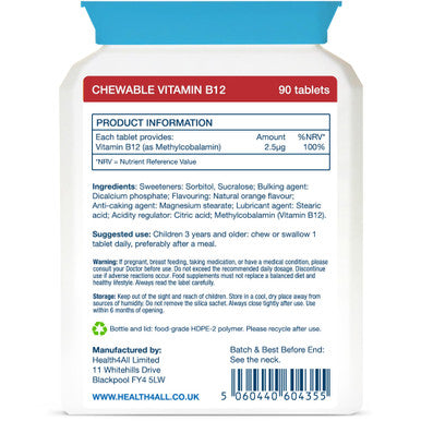 Health4All Kids Vitamin B12 2.5mcg Sublingual 90 Tablets