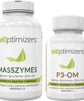 BiOptimizers - MassZymes Digestive Enzymes (250 Capsules) and P3-OM Probiotic & Prebiotic (60 Capsules) Supplement Bundle