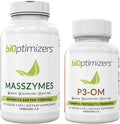 BiOptimizers - MassZymes Digestive Enzymes (250 Capsules) and P3-OM Probiotic & Prebiotic (60 Capsules) Supplement Bundle