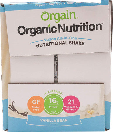 Orgain Organic Vegan Plant Based Nutritional Shake Vanilla Bean 11 Ounce 12 Count