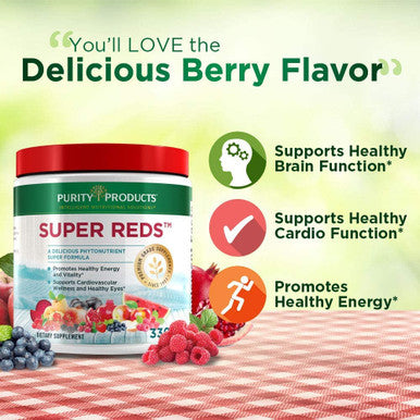 Super Reds Powder by Purity Products Phytonutrient Superfood Drink Mix w/ FloraGLO Lutein Phytonutrient Blend containing Polyphenols Antioxidants More 330 Grams 30 Day Supply