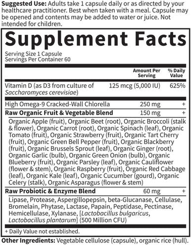 Garden Of Life Vitamin D, Vitamin Code Raw D3, Vitamin D 5,000 Iu, Raw Whole Food Vitamin D Supplements With Chlorella, Fruit, Veggies & Probiotics For Bone & Immune Health. 60 Vegetarian Capsules