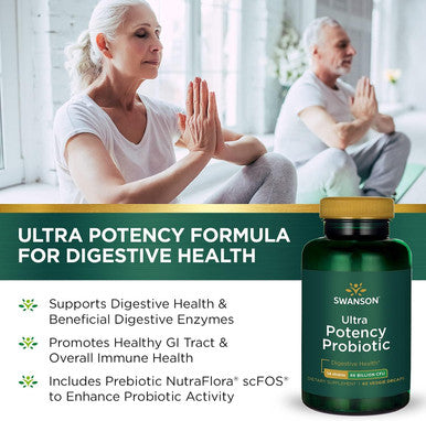 Swanson Ultra Potency Probiotic Digestive Health Immune System 66 Billion CFU Prebiotic NutraFlora scFOS 60 DRcaps Veggie Capsules