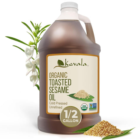 Kevala Organic Toasted Sesame Oil Cold Pressed and Unrefined Oil for Daily Cooking and Baking Made with Top Selection Roasted Sesame Seeds Great for StirFry Vegetables 8 oz Glass Bottle