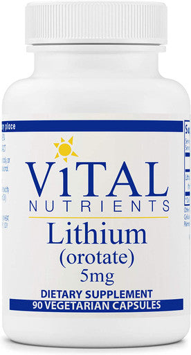 Vital Nutrients 100 Elemental Lithium Orotate Supports Mental and Behavioral Health 90 Vegetarian Capsules per Bottle 5 mg