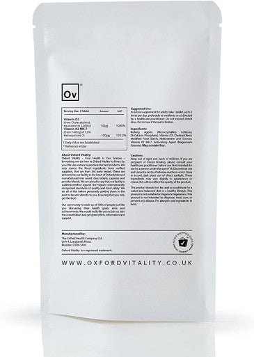 Ov Oxford Vitality Vitamin D3 2000IU and Vitamin K2-MK7 100mcg (500)