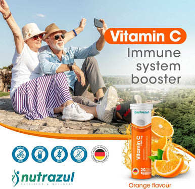 Nutrazul Vitamin C 1000mg Effervescent Tablets- Orange 20 s | 20 Days Supply | Gluten Free, Lactose Free, Sugar Free & Preservative Free | Maintains Immune Function