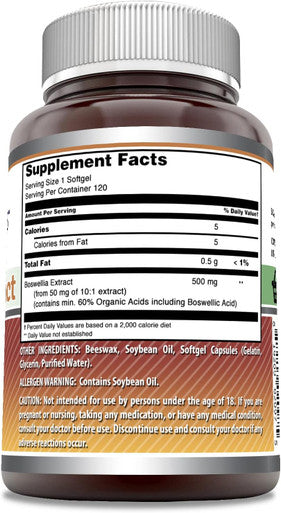 Amazing Nutrition Formulas Boswellia Extract Supplement | 500 Mg Per Serving | 120 Softgels | Non-GMO | Gluten- | Made in USA