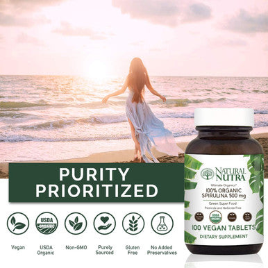 Natural Nutra 100% Usda Organic Spirulina Tablets, Promotes Immune System, 300Mg, 100 Vegan Tablets