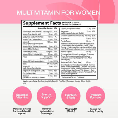 Multivitamin for Women, Nature's Daily Womens Multi Vitamin Supplement for Immune Health Support with Vitamins A, C, D, E and Zinc, Vitamin B12 for Energy with Biotin - 120 Capsules