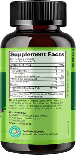 NATURELO Elderberry Gummies Ãƒâ€šÃ¢â‚¬â€œ Immune Support with Sambucus Elderberry + Vitamin C + Zinc Ãƒâ€šÃ¢â‚¬â€œ Certified Organic, 60ct