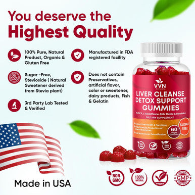 Vvnaturals Sugar 26 In 1 Liver Cleanse Detox and Repair Fatty Liver Formula Gummies 3000Mg Blend Of Glutathione Silymarin Milk Thistle Choline Tudca Liver Detox Gummies - 60 Vegan Ct