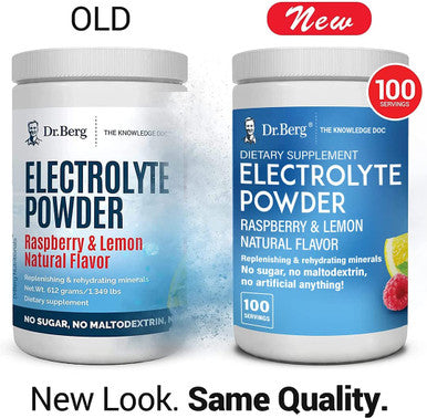 Dr. Berg's Electrolyte Powder, Raspberry & Lemon Natural Flavor - Hydration Drink Mix Supplement w/ 13x Potassium - Boost Energy & Keto Friendly - NO Maltodextrin Sugar & Carb Free - 100 Servings