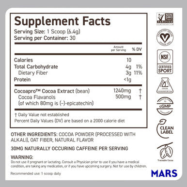 CocoaVia Cardio Health Cocoa Powder, 30 Servings, 500mg Cocoa Flavanols
