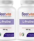 L-Proline 500mg (240 Vegetarian Capsules) (120 x 2) - No Stearates - No Fillers - Vegan - Gluten Free - Non GMO