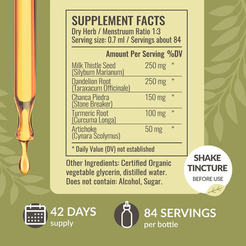 Herbamama Liver Support Tincture - Vegan Liver Detox Liquid Drops With Milk Thistle Dandelion Root & Chanca Piedra - Non-Gmo Alcohol & Sugar- Liquid Cleanse Supplement 42-Day Supply