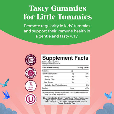Natures Craft Sugar Fiber Gummies for Kids - Delicious Prebiotic Kids Fiber Gummies for Constipation Digestive Support & Immunity - Non-GMO Vegan Chicory Root Soluble Fiber Supplement for Kids Digestive Health