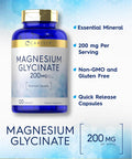 Carlyle Magnesium Glycinate | 200mg | 120 Capsules | Non-GMO and Gluten Supplement