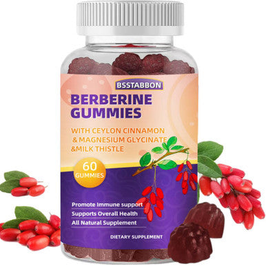BSSTABBON Berberine Gummies With Berberine Hcl,Ceylon Cinnamon,Magnesium Glycinate Per Serving For Men And Women 60Gummies