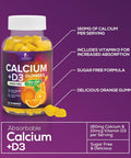 Nature'S Nutrition Sugar Calcium Gummy Bites Plus 400 IU Vitamin D3 Bone Health & Immune Support Supports Bone Strength - Chewable Calcium Nutrition Supplement Non-GMO Orange Flavor Chews - 60 Gummies