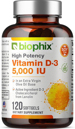 Vitamin D3 5000 Iu Softgels 120 Count (125Mcg) - Vitamin D-3 High-Potency In Extra Virgin Olive Oil Non-Gmo Soy For Men And Women - Vit 3D Supplement Supports Strong Bones & Immune Health