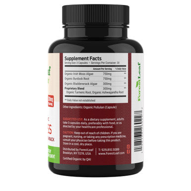 ForestLeaf Organic Irish Sea Moss Capsules | 2100mg Raw Seamoss Pills Advanced Supplement Superfood + Burdock, Bladderwrack for Digestive, Respiratory, Immune Health | 90 Vegan Organic Sea Moss Caps