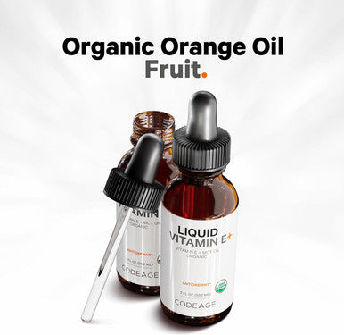 Codeage Liquid Vitamin E+ - USDA- Organic Vitamin E - 2-Month Supply - D-Alpha Tocopherol Acetate Organic MCT Oil Organic Orange Fruit Oil Unflavored Non-GMO Vegan Gluten- 2 fl oz