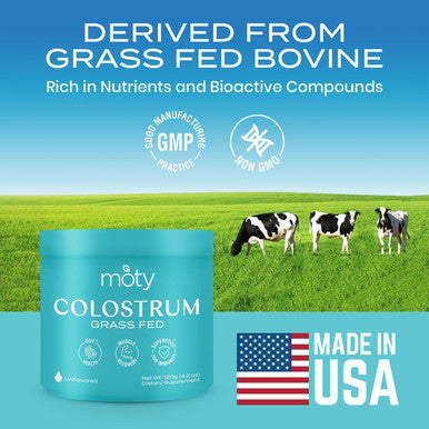 Moty Moty Bovine Colostrum Grass Fed Powder Supplement for Gut Health Muscle Recovery Superfood for Immunity Gluten (60 Servings) - Unflavored