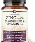 Zinc and Magnesium Supplement with Vitamin B6 Women's Hormone Balance Menstrual Cycle and Immune Support High Absorption Chelated Magnesium Glycinate with Zinc Picolinate and VIT B6 60 Ct