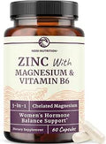 Zinc and Magnesium Supplement with Vitamin B6 Women's Hormone Balance Menstrual Cycle and Immune Support High Absorption Chelated Magnesium Glycinate with Zinc Picolinate and VIT B6 60 Ct