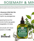 Difeel Rosemary and Mint Premium Hair Oil with Biotin 7.1 oz. (PACK OF 2) - Made with Natural Mint & Rosemary Oil for Hair Growth