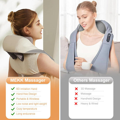 Mekk Shiatsu Neck Massager With Heat, Cordless Deep Tissue 4D Expert Kneading Massage Pillow For Neck, Back, Shoulder, Traps, Back And Leg Pain Relief, Gifts For Men Women Mom Dad