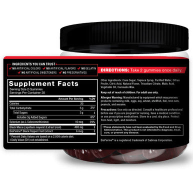 Force Factor Black Maca Gummies, Black Maca Root to Enhance Vitality in Men & Women, Increase Energy & Strength, with BioPerine for Superior Absorption, Delicious Passion Berry Flavor, 60 Gummies