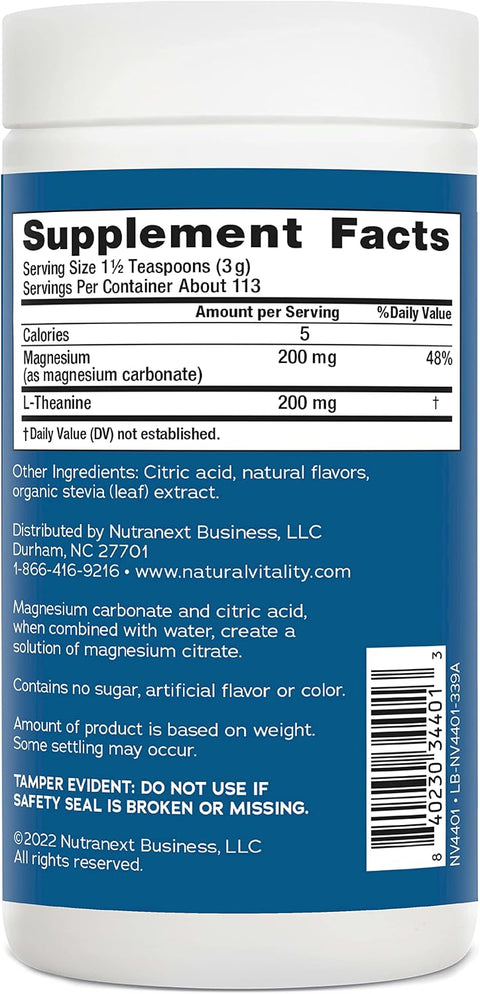 Natural Vitality Calm Mind Magnesium Citrate + LTheanine Powder Supports a Healthy Response to Stress Gluten and Vegetarian Honey Chamomile 12 oz.