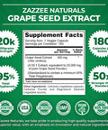 Zazzee Grape Seed Extract 20,000 mg Strength, 180 Vegan Capsules, 95% Polyphenols (Proanthocyanidins), Potent 50:1 Extract, 400 mg per Capsule, 6 Month Supply, Non-GMO and All-Natural