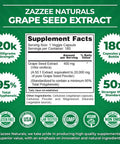 Zazzee High Strength Grape Seed 50:1 Extract, 20,000 Mg Strength, 180 Vegan Capsules, 95% Polyphenols, 6 Month Supply, Concentrat