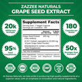 Zazzee High Strength Grape Seed 50:1 Extract, 20,000 Mg Strength, 180 Vegan Capsules, 95% Polyphenols, 6 Month Supply, Concentrat