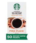 Starbucks VIA Instant Coffee, Medium Roast Coffee, Pike Place Roast, 100% Arabica, Single-Serve, 1 Box (50 Packets) | 100% Arabica instant coffee packets; Pike Place Roast medium roast; 1 box, 50 packets