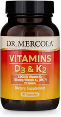 Dr. Mercola Vitamins D3 and K2 Dietary Supplement 90 Servings (90 Capsules) Supports Cardiovascular and Bone Health Non GMO Soy Free Gluten Free