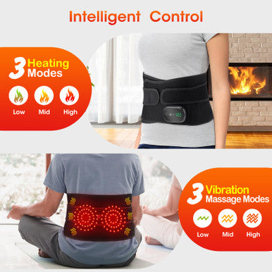 Flaremore Electric Heating Massage Pad For Back Xl Heated Waist Belt Wrap With 3 Fast Heating And Vibration Massage Modes Fsa Eligible 5000Mah Battery Operated Heat Pad For Back Waist Lumbar Abdomen